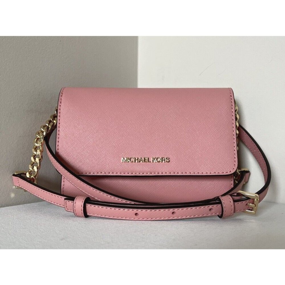 New Michael Kors Jet Set Travel Medium Phone Crossbody Saffiano Leather Primrose